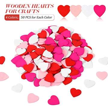 200 Pieces Valentine Wooden Hearts for Crafts 0.71 Inch Mini Wood Hearts DIY Craft Heart Wood Cutout Red Rose Pink White Heart Shaped Wood Pieces Wood Heart Slice with Sponge Sticker for Kid Adult Art