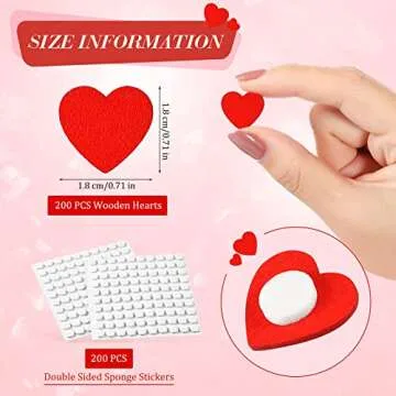 200 Pieces Valentine Wooden Hearts for Crafts 0.71 Inch Mini Wood Hearts DIY Craft Heart Wood Cutout Red Rose Pink White Heart Shaped Wood Pieces Wood Heart Slice with Sponge Sticker for Kid Adult Art