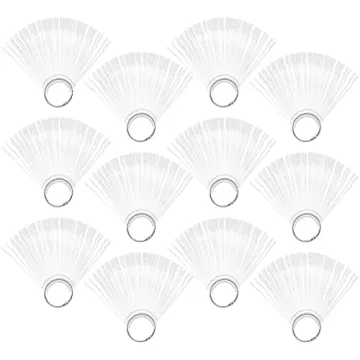 Hedume 12 Set Total 600 Tips Clear Nail Swatches Sticks with Metal Screw Split Ring Holder, Transpar...