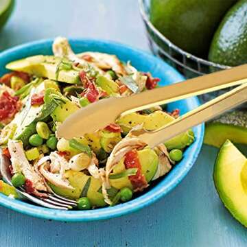 IAXSEE 2 Pack 9 Inch Gold Serving Tongs Gold Serving Utensils Salad Tongs Buffet Tongs Non-slip & Easy Grip Stainless Steel Gold Plated Buffet Serving Tongs, Salad, Ice, Oven