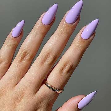 Light Purple Almond Shaped Nails, Press on Nails KXAMELIE Glue on Nails Almond for Women, Acrylic Nails Press on Medium Length Stick on Nails for Women Girls Daily Work Wear