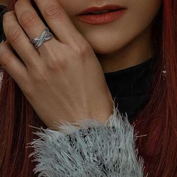 Myshiwu Two-tone Crossover Band Ring for Women Fashion Jewelry