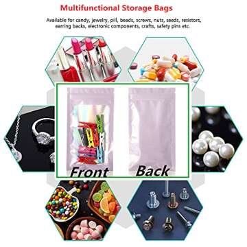 Xinhongo 100 Pack Resealable Mylar Bags Smell Proof Bags Packaging Plastic Ziplock Bag with Clear Holographic Rainbow Window Mylar Storage Bags For Candy,Jewelry,Screw (Purple, 3.93 x 7.08 inch)