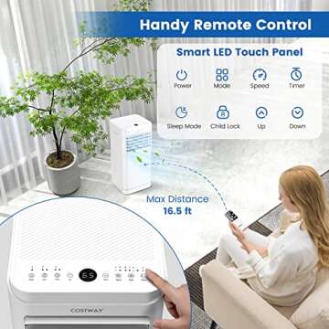 COSTWAY 10000 BTU Portable Air Conditioner, Personal AC Unit with Dehumidifier & Fan Mode, Sleep Mode, 24H Timer, LED Display, Child Lock, Remote Control, Cool Rooms up to 350 Sq.Ft (10000BTU)
