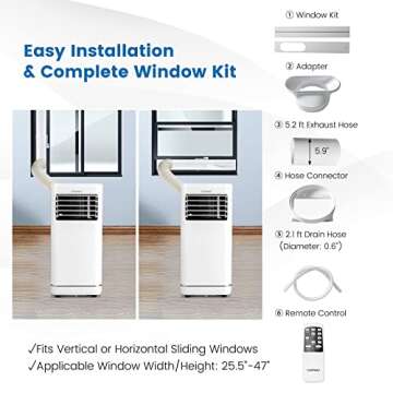 COSTWAY 10000 BTU Portable Air Conditioner, Personal AC Unit with Dehumidifier & Fan Mode, Sleep Mode, 24H Timer, LED Display, Child Lock, Remote Control, Cool Rooms up to 350 Sq.Ft (10000BTU)