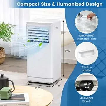 COSTWAY 10000 BTU Portable Air Conditioner, Personal AC Unit with Dehumidifier & Fan Mode, Sleep Mode, 24H Timer, LED Display, Child Lock, Remote Control, Cool Rooms up to 350 Sq.Ft (10000BTU)