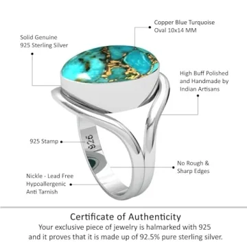 JEWELOPORIUM Copper Blue Turquoise Silver Ring for Women