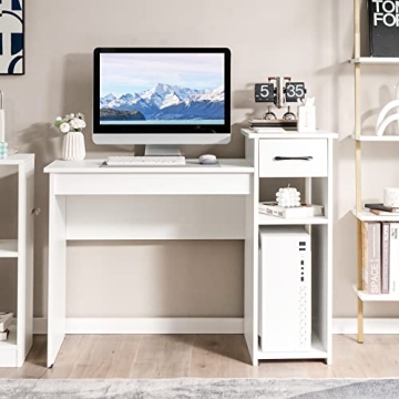 Tangkula White Desk with Storage for Small Spaces