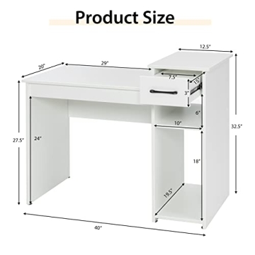 Tangkula White Desk with Storage for Small Spaces