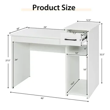 Tangkula White Desk with Storage for Small Spaces