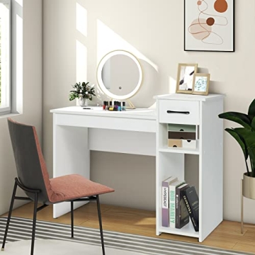 Tangkula White Desk with Storage for Small Spaces