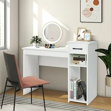 Tangkula White Desk with Storage for Small Spaces