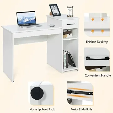 Tangkula White Desk with Storage for Small Spaces