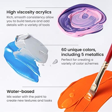 ARTEZA Acrylic Paint Set of 60 Colors and 5 Metallics