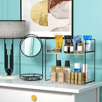 NPPLUS Bathroom Countertop Organizer, 2 Tier Acrylic Tray Vanity Counter Skincare Organizer Shelf, H...