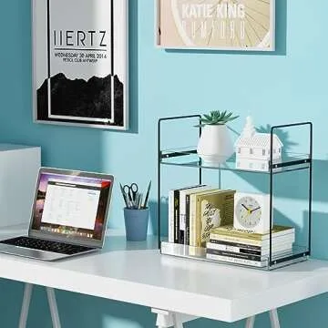 NPPLUS Bathroom Countertop Organizer, 2 Tier Acrylic Tray Vanity Counter Skincare Organizer Shelf, Home Storage Holder for Lotion Makeup Cosmetics Perfume Spice, Black+Clear