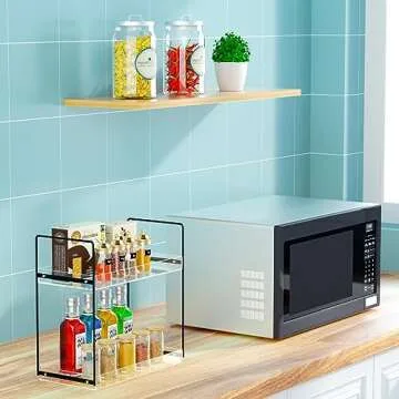 NPPLUS Bathroom Countertop Organizer, 2 Tier Acrylic Tray Vanity Counter Skincare Organizer Shelf, Home Storage Holder for Lotion Makeup Cosmetics Perfume Spice, Black+Clear