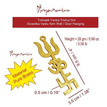 Divya Mantra Trishakti Yantra Trishul Om Swastika Decorative Spiritual Vastu Items Brass Indian Hind...