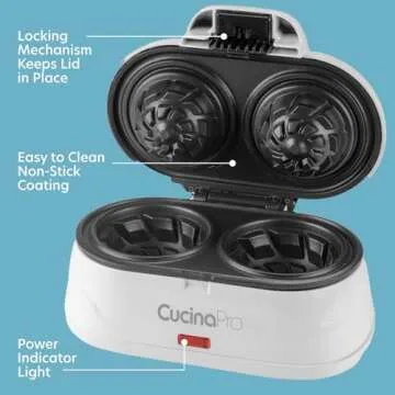 Double Waffle Bowl Maker- Make two 4" Ice Cream Cone Bowls at Once, NonStick Electric Baker for Homemade Icecream Treats, Easy to Use Iron, Add Favorite Fillings, Toppings, Fun Gift, Party Dessert