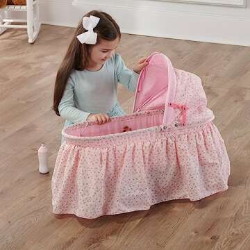 Folding Doll Cradle with Hood for 18-22 Inch Dolls