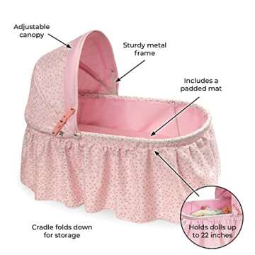 Folding Doll Cradle with Hood for 18-22 Inch Dolls