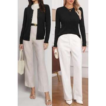 Arach&Cloz Womens 2024 Lightweight Button Down Long Sleeve Business Casual Clothes Crew Neck Soft Knit Fall Black Cardigan Summer Fashion Outfits Trendy Ribbed Sweater Tops