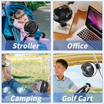 Clip on Fan, Rechargeable Portable Fan, 8 Inch Small Desk Fan - 10000mAh Battery Powered Fan with 4 ...