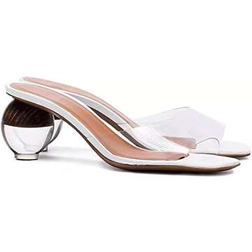 Axellion Mule Slipper for Women, Abnormal Heel Sandals Round Toe Mule Shoes Spherical Sandal Slides for Party Evening White Size 8 US