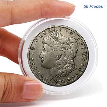 50pcs Clear Plastic Coin Capsules, Coin Collection Case of 5 Size with Adjustable Gasket for Coin Co...