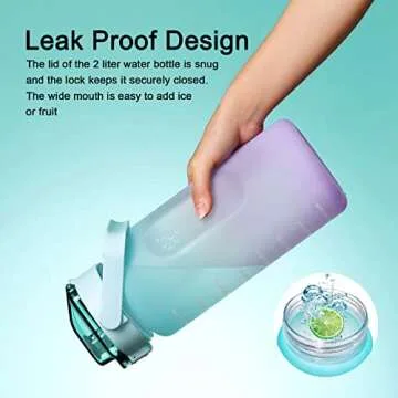 RYI Large Half Gallon 64 OZ Motivational Water Bottle with Straw Time Marker BPA Free for Sport and Fitness Blue Purple