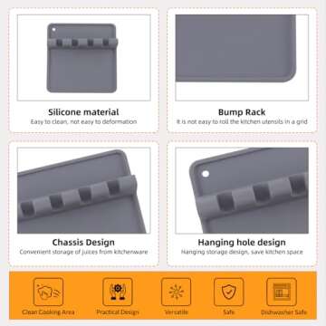 Silicone cutlery rack - Bisphenol A free, durable spoon rack with drip pad - Heat resistant spoon rack on stove top - Kitchen countertop spoon rack - Kitchenware and kitchenware rack