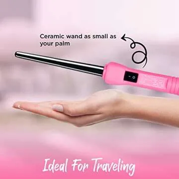 Herstyler Baby Curls Mini Curling Iron | Tapered 1/2 to 3/4 Curling Iron | Skinny Curling Wand for Queens Who Want to Be Crowned in Curls | 9mm to 13mm Wand with Dual Voltage | Pink