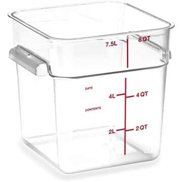 Carlisle FoodService Products Squares Square Food Storage Container with Stackable Design for Catering, Buffets, Restaurants, Polycarbonate (Pc), 8 Quarts, Clear (Pack of 2)