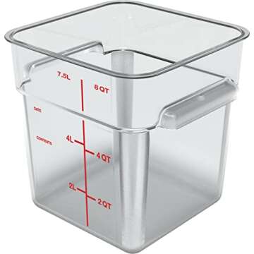 Carlisle FoodService Products Squares Square Food Storage Container with Stackable Design for Catering, Buffets, Restaurants, Polycarbonate (Pc), 8 Quarts, Clear (Pack of 2)