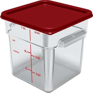 Carlisle FoodService Products Squares Square Food Storage Container with Stackable Design for Catering, Buffets, Restaurants, Polycarbonate (Pc), 8 Quarts, Clear (Pack of 2)