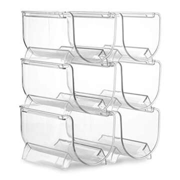 Set of 6 Wine and Water Bottle Organizer, Stackable Plastic Wine Rack Holder for Pantry, Kitchen, Fridge, Ideal Storage for Wine, Soda, Pop and Beer, Clear