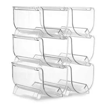 Set of 6 Wine and Water Bottle Organizer, Stackable Plastic Wine Rack Holder for Pantry, Kitchen, Fridge, Ideal Storage for Wine, Soda, Pop and Beer, Clear