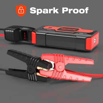 NEXPOW Battery Jump Starter 2500A Car Jump Starter (up to 8.0L Gas/8L Diesel Engines) 12V Car Battery Booster Pack with USB Quick Charge 3.0 and 4 LED Modes Red Blue Warning