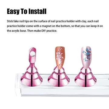JUSTOTRY 4 Sets Pink Nail Stand for Press on Nails Display, Magnetic Fake Nails Holder for Painting Nails Practices, Beginner Acrylic Nail Art Kit Accessories, Nail Salon Equipment and Decor