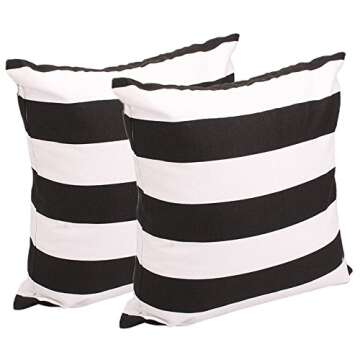 Leaveland White and Black Stripe Set of 2 18x18 Inch Cotton Linen Square Throw Pillow Case Decorative Durable Cushion Slipcover Home Decor Sofa Standard Size Accent Pillowcase