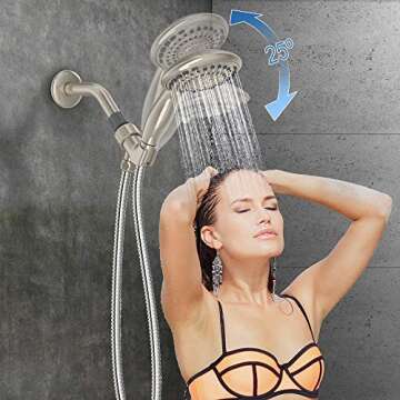 High Pressure 5 Spray Settings Giant 5" Brushed Nickel Shower Head Handheld, Anti-Clog Hand Held Showerhead for the Ultimate Shower Experience,with Extra Long 5 Foot Stainless Steel Hose