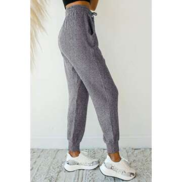 MIROL Women's Active Drawstring Joggers Pants Elastic Waist Waffle Knit Trousers Athletic Solid Color Sweatpants