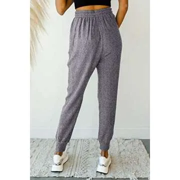 MIROL Women's Active Drawstring Joggers Pants Elastic Waist Waffle Knit Trousers Athletic Solid Color Sweatpants
