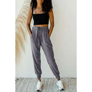 MIROL Women's Active Drawstring Joggers Pants Elastic Waist Waffle Knit Trousers Athletic Solid Color Sweatpants