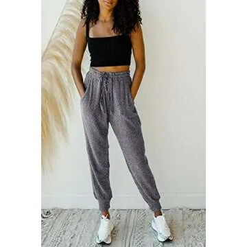 MIROL Women's Active Drawstring Joggers Pants Elastic Waist Waffle Knit Trousers Athletic Solid Color Sweatpants