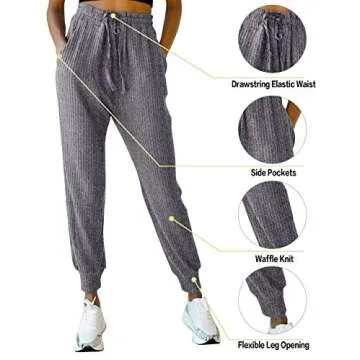 MIROL Women's Active Drawstring Joggers Pants Elastic Waist Waffle Knit Trousers Athletic Solid Color Sweatpants