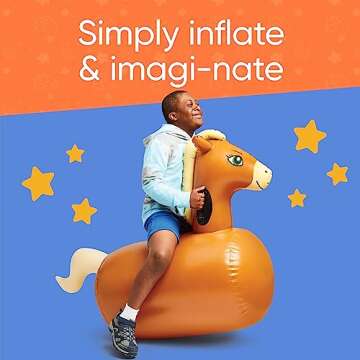 Hearthsong Hop N Go Inflatable Riding Bouncy Horse Hopping Toys for Kids Ages 5+ - Ride On Bouncer A...