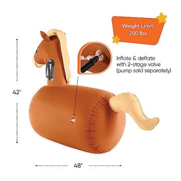 Hearthsong Hop N Go Inflatable Riding Bouncy Horse Hopping Toys for Kids Ages 5+ - Ride On Bouncer Animal Hopper Jumping Toys for Outdoor Games