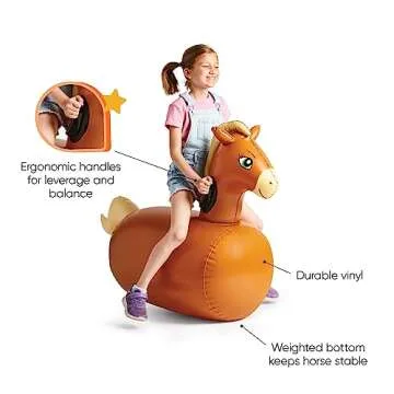 Hearthsong Hop N Go Inflatable Riding Bouncy Horse Hopping Toys for Kids Ages 5+ - Ride On Bouncer Animal Hopper Jumping Toys for Outdoor Games