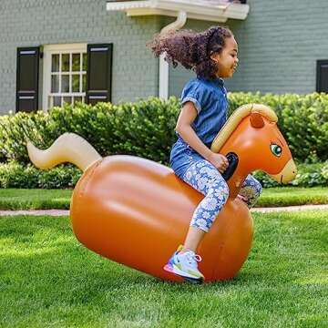 Hearthsong Hop N Go Inflatable Riding Bouncy Horse Hopping Toys for Kids Ages 5+ - Ride On Bouncer Animal Hopper Jumping Toys for Outdoor Games